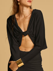 Knotted Cropped Top In Soft Ribbed Knit