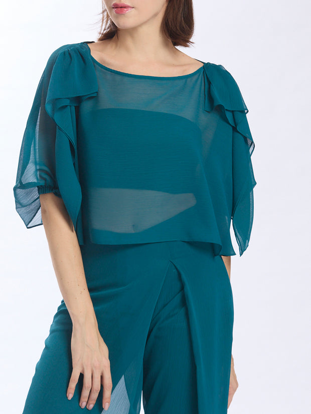 Folded Sleeves Cropped Tunic Top