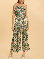 Graphic Floral Print Wrap Pants With Tie Sash