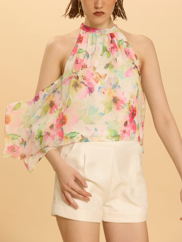 Floral Print Cut-in Shoulder Swing Top