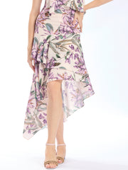 Floral Print Asymmetric Flounce Skirt