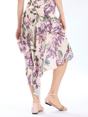 Floral Print Asymmetric Flounce Skirt