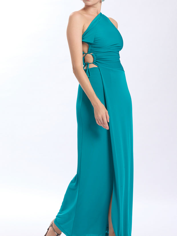 One Shoulder Ruched Wrap Long Dress With Tie String