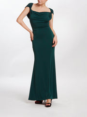 Twisted Sleeves Cowl Neck Long Dress With Diamante Mesh