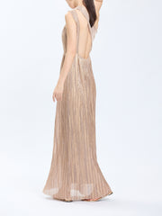 Camisole Ruched Long Dress In Foiled Pleated Mesh