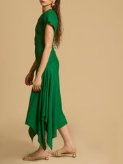 Asymmetric Cap Sleeve Long Dress