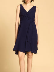 Surplice Neckline Wrap Dress in Crinkle Chiffon