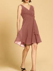 Surplice Neckline Wrap Dress in Crinkle Chiffon