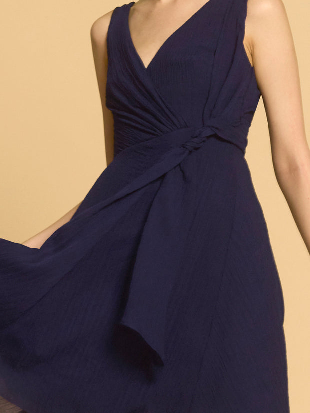 Surplice Neckline Wrap Dress in Crinkle Chiffon