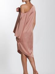 Asymmetric Layered Cape Dress With Brooch