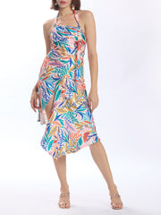 Floral Print Halter Neck Mid Length Dress
