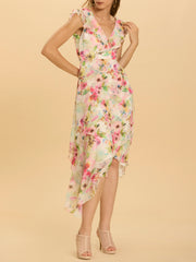 Floral Print Asymmetric Flounce Dress