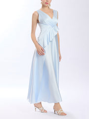 Ruched Wrap Front Flounced Maxi Dress