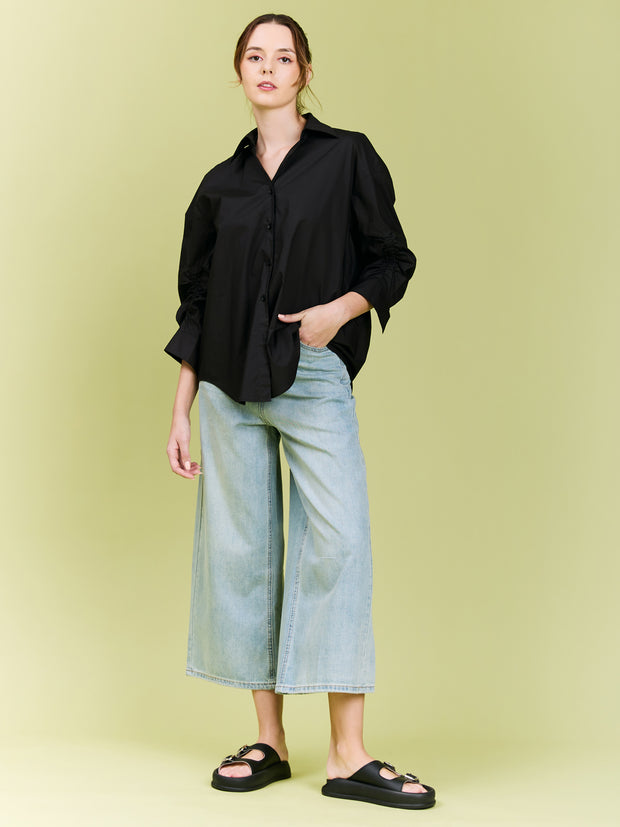 Back Cut-Out Elasticated Sleeves Oversized Shirt