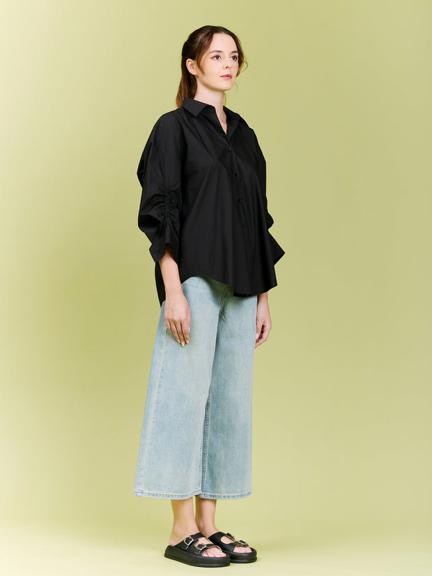 Back Cut-Out Elasticated Sleeves Oversized Shirt