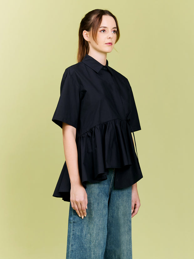 Asymmetric Gathered Oversize Shirt