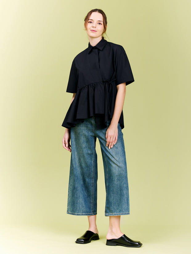 Asymmetric Gathered Oversize Shirt