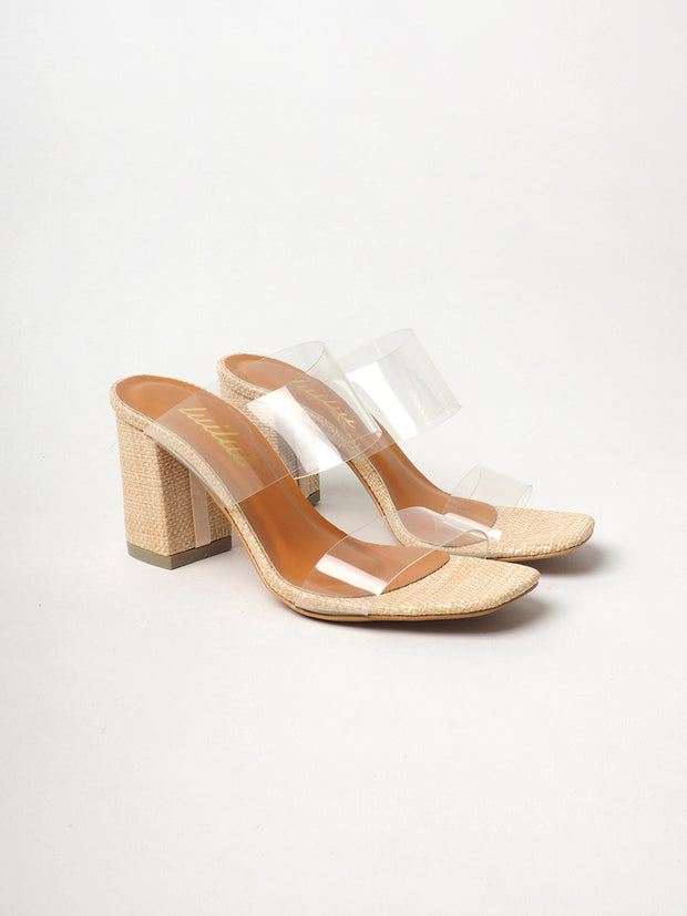 STRAWRY transparent sliders on block heels