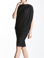Asymmetric Sleeve Ruched Short Dress