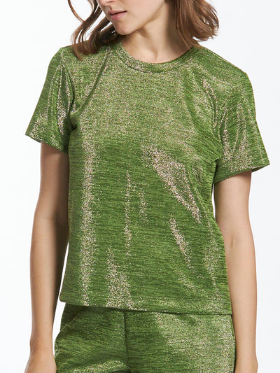 Short Sleeves Top in Metallic Knit Fabric
