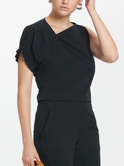 Asymmetric Sleeve Ruched Top