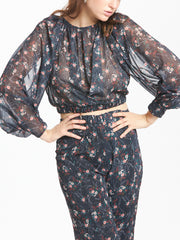 Floral Print Gather Cropped Top With Elasticated Waist