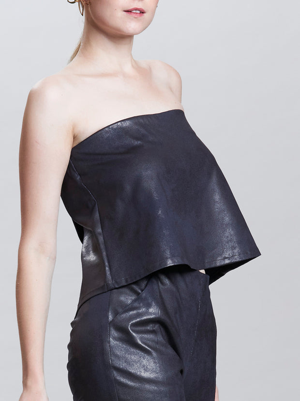 Leather Texture Strapless Swing Top