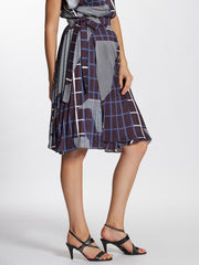 Geometric Printed Wrap Front Pleated Skirt