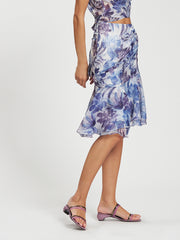Floral Print Ruched Ruffles Skirt