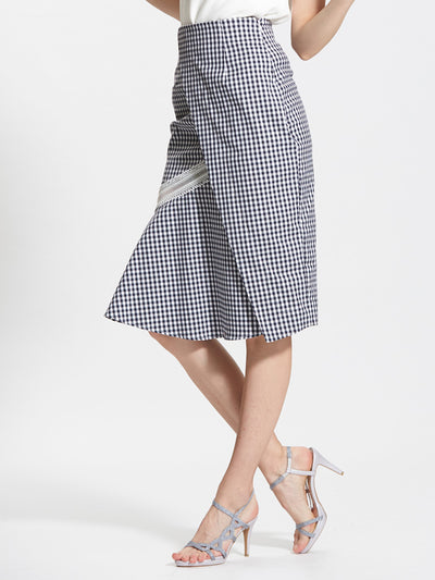 Front Wrap Gingham Pencil Skirt