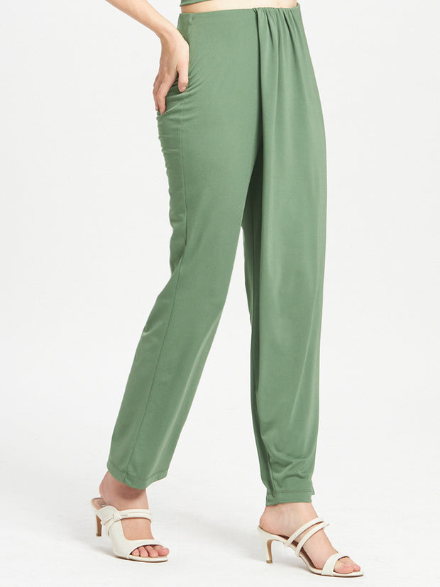 Elasticated Ruched Pleated Straight Leg Pants