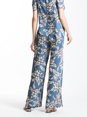 Floral Printed Straight Leg Pants with Striped Trimmings