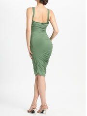 Racer Front Ruched Pencil Dress With Tie String