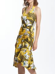 Halter Neck Dress In Hand Painted Lily