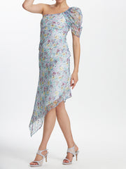 Printed Lace One Shoulder Asymmetric Dress