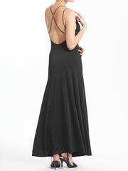 Drape Front Low Back Long Dress With Chain
