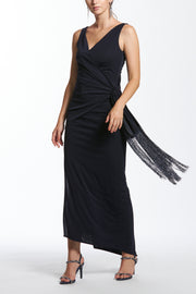 Wrap Front Knot Detail Long Dress with Fringes