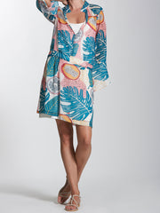 Tropical Printed Flare Shirt Dress in Crinkled Chiffon