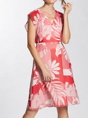 Geometric Floral Printed Cap Sleeves Short Dress