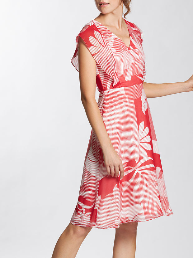 Geometric Floral Printed Cap Sleeves Short Dress