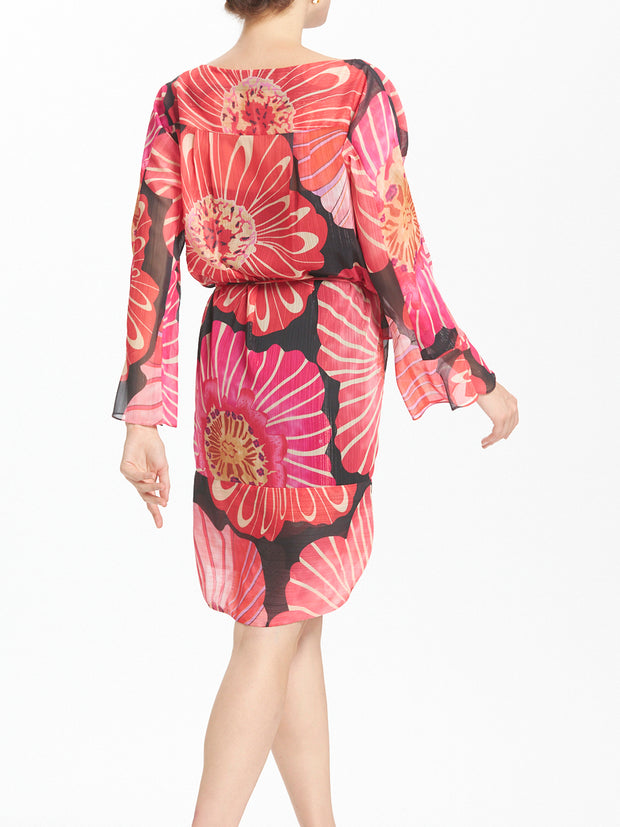 Geometric Floral Print Flounce Tunic Dress