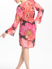Geometric Floral Print Flounce Tunic Dress