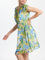 Floral Print Cap Sleeves Short Dress