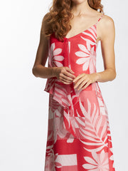 Geometric Floral Printed Plunge Neck Camisole Asymmetric Dress