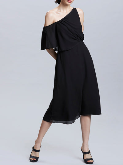 Asymmetric Shoulder Knee Length Dress