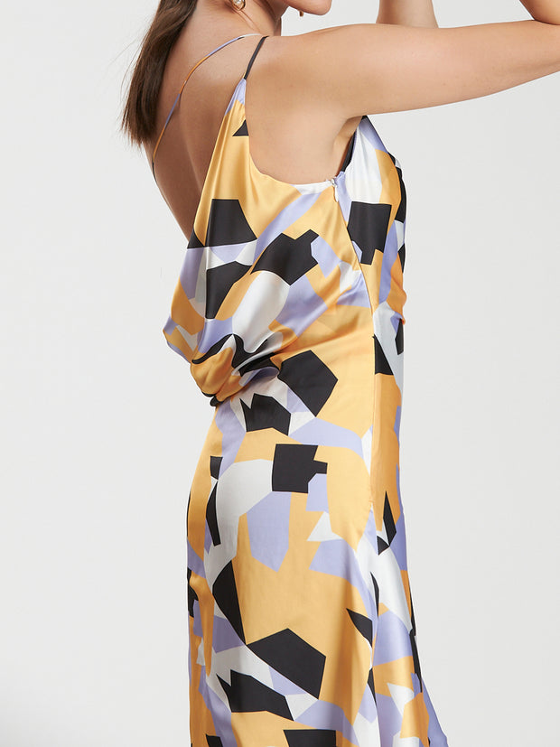 Geometric Print One Shoulder Knee Length Dress
