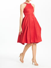 Cut-in Shoulder Pleated Knee Length Dress