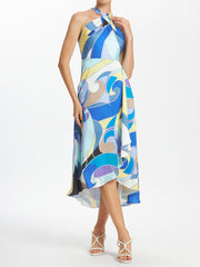 Geometric Print Halter Neck Mid Length Dress