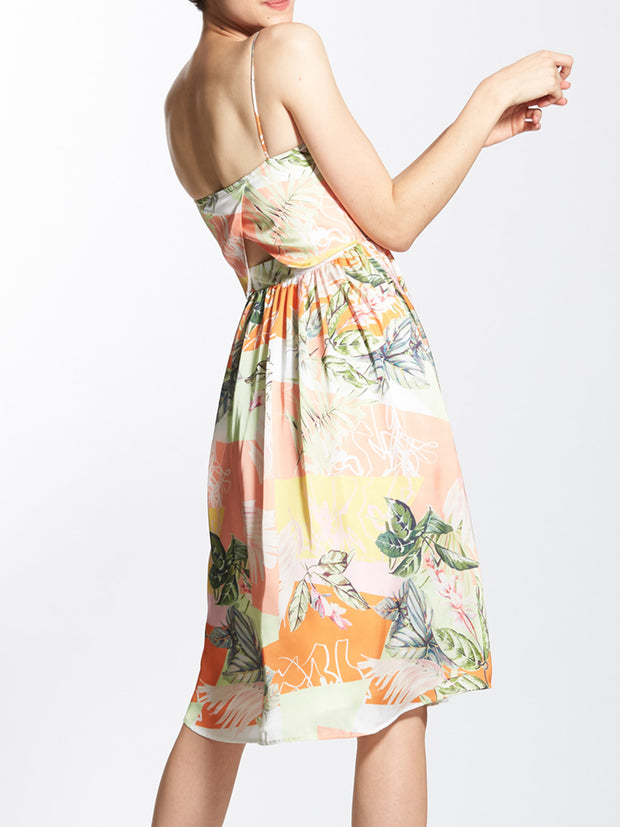 Flora Printed Twisted Front Knee Length Dress