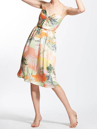Flora Printed Twisted Front Knee Length Dress